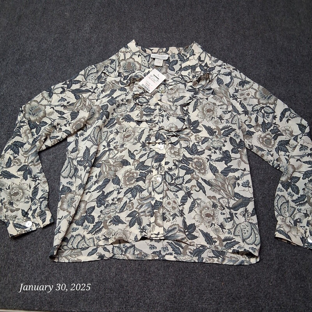 NWT Vintage Impressions Blouse Women Size 12 Busy Ruffled Floral Print
